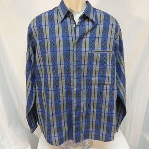 Levi's Collection Blue Gray Black Plaid Shirt Cotton Blend Men's Size L